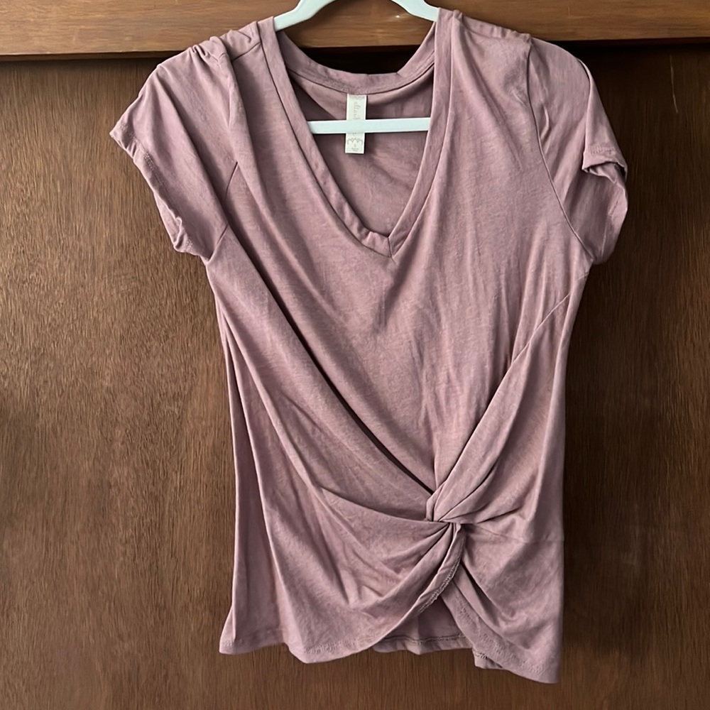 Deep lavender top with a fun intertwined front.